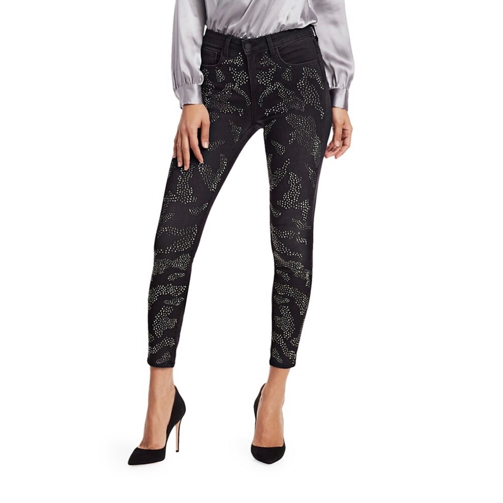 Margot High-Rise Ankle Skinny Leopard Crystal-Trim Jeans
